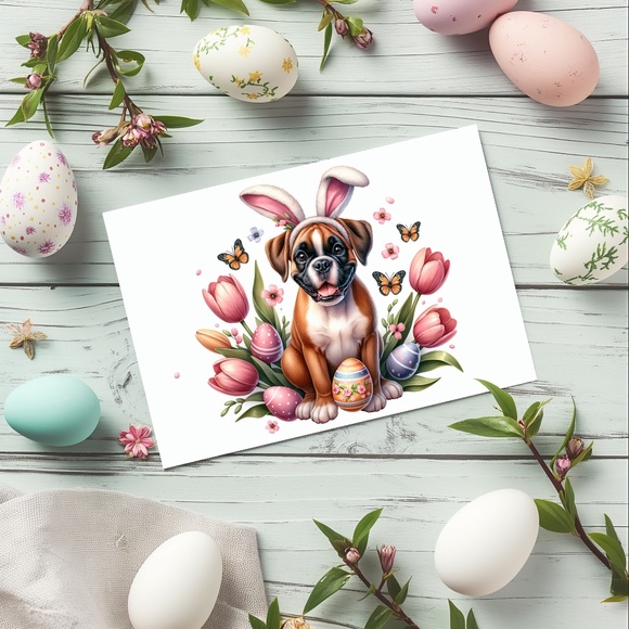 Boxer Easter Cards, Blank Note Card Set - Picture 1 of 7